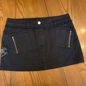 AZIZ Black Denim‎ Mini Studded/Embroidered Skirt